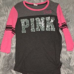 grey & pink baseball tee
